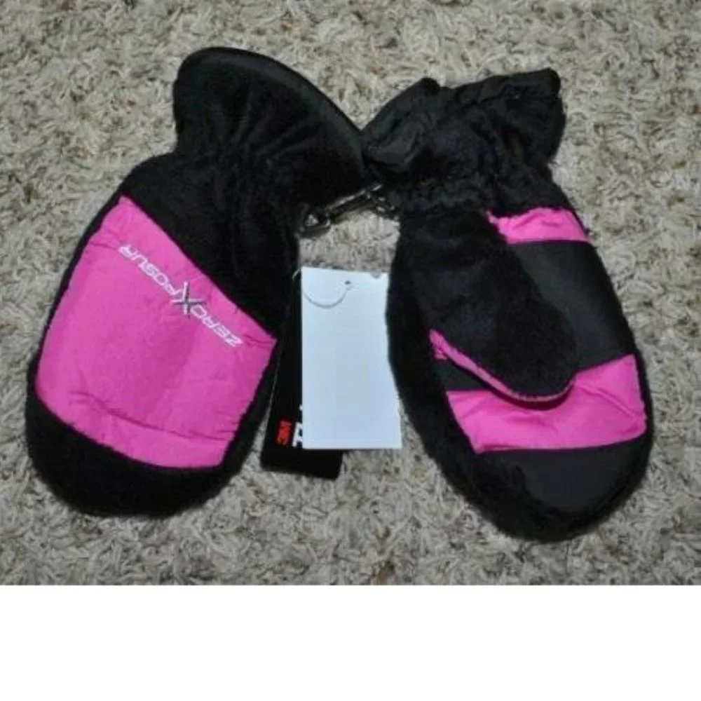 Girls Winter Ski Mittens Zeroxposur sz 4/6X Fleece Black Pink Gloves Thinsulate